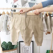 Детские однотонные хлопковые брюки для мальчиков среднего и маленького размера в Корейском стиле г. Весенний Стильный комбинезон на лямках