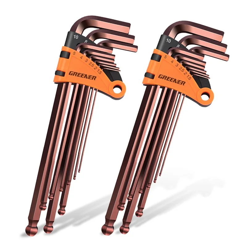 

Greener 9PCS Hex Wrench Hand Tools Kits Workshop Tooling Allen Key 1.5mm-10mm Double-End L Type Hexagon Flat Ball Spanner
