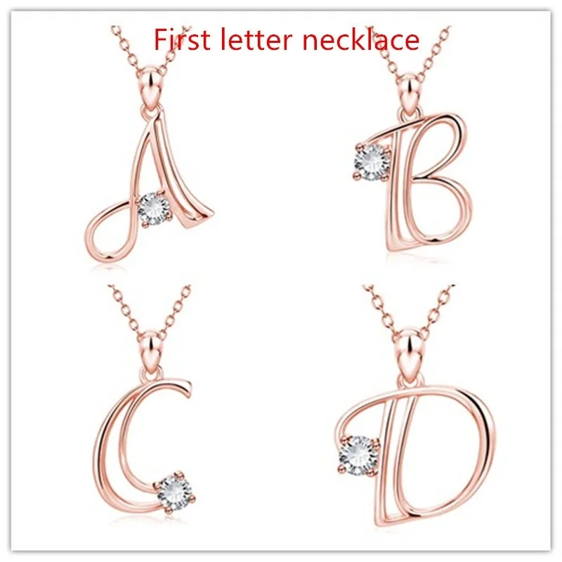 

Women's Rose Gold 26 Letter Zircon Pendant Necklace Birthday's Gifts Charm Crystal Clavicle Chain for Women Statement Jewelry