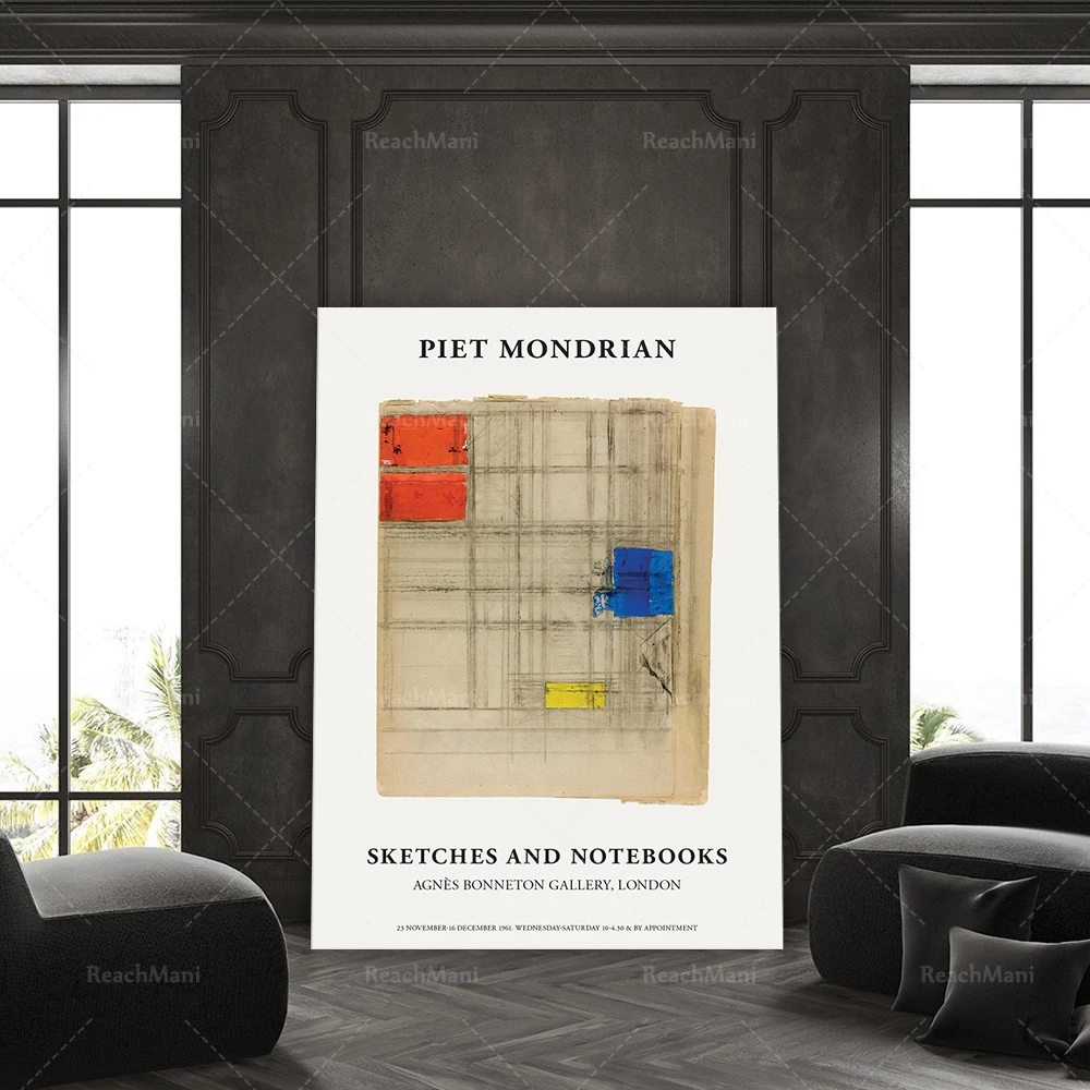 Piet Mondrian Exhibition Poster-Arte Astratta-Stampa Minimalista-Arte Moderna-Stampa Mondrian-Modern Wall Art - Poster Prin