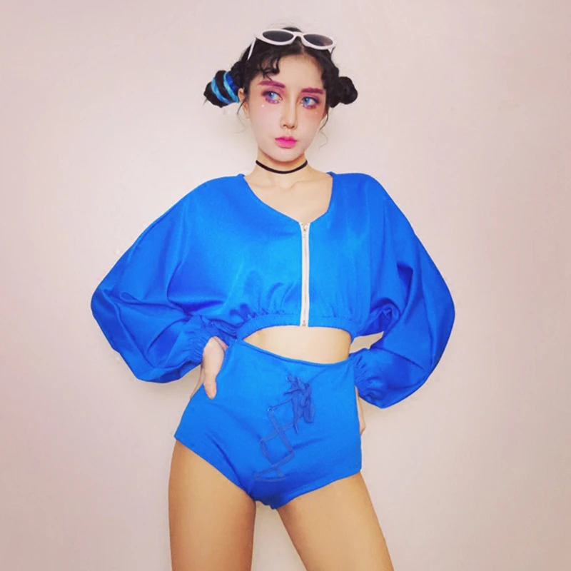 Костюмы для джазовых танцев женская голубая рубашка штаны ночной клуб певец Dj Ds