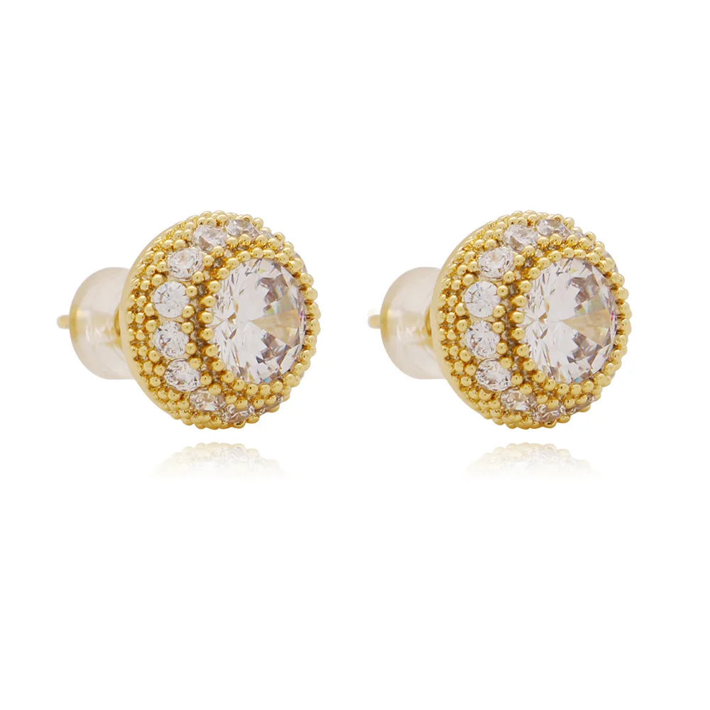 Ataullah Shiny Full Crystal Stud Earrings Hip Hop Accessories 3A zircon Round Mushroom Design Earring For Woman and Men EW064