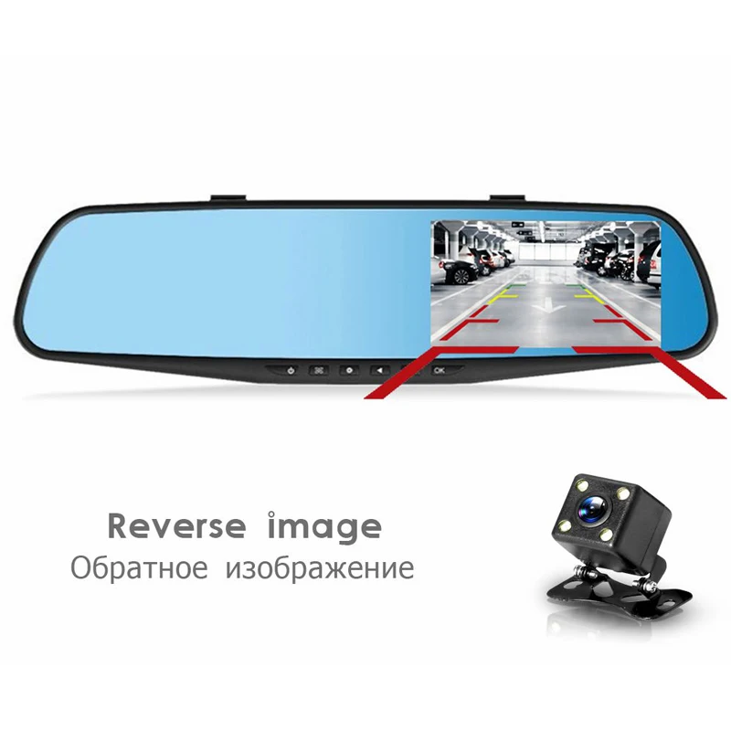 Видеорегистратор с двумя объективами, автомобильная камера Full HD 1080 P, видеорегистратор, зеркало заднего вида с видеорегистратором заднего вида