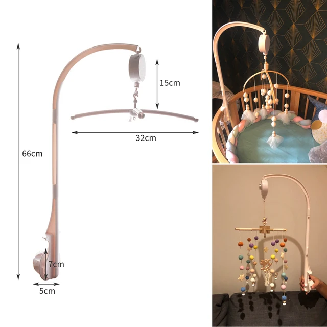 Baby Mobile Hanging Rattles Toys Wind-up Music Box Hanger DIY Hanging Baby Crib Mobile Bed Bell Wood Toy Holder Arm Bracket 2