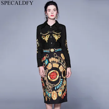 

Fall Autumn 2 Piece Set Women Floral Embroidery Vintage Print Designer Runway Skirt Sets Two Piece Outfit