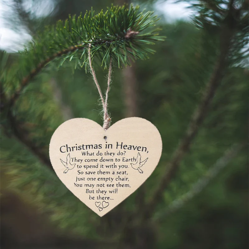

Xmas Tree Ornament Christmas Wooden Pendant Heart-Shaped Christmas in Heaven Door Wedding Unique Creative Wall Hangings