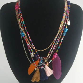 

the role ofing is tasted multi-layer chain of handmade beaded Bohemia feather necklace manufacturers selling wholesale
