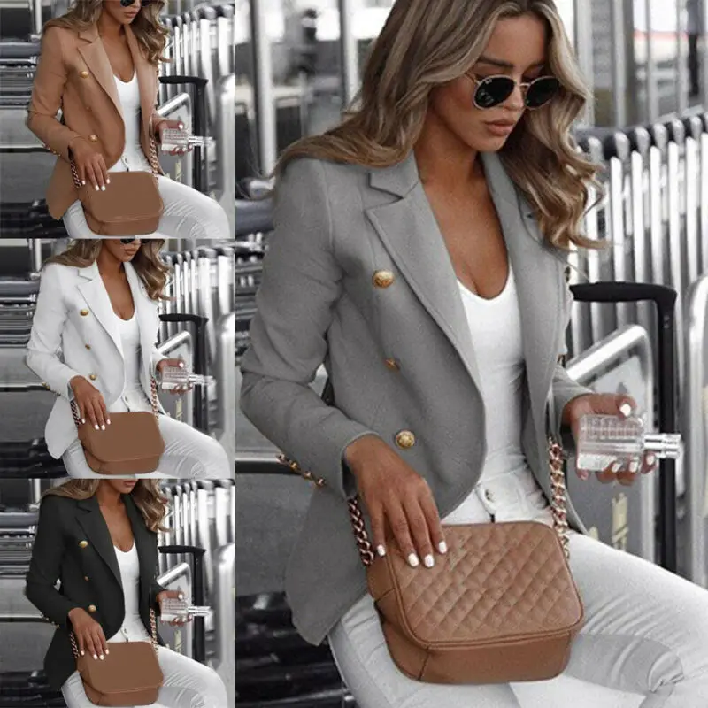 

2019 Women Long Sleeve Slim Fit Ladies Formal Business Coat Casual Autumn Spring Solid Color Jacket