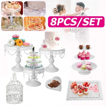 

8Pcs 3 Tier Cake Stand Afternoon Tea Wedding Plates Party Tableware New Bakeware Plastic Tray Display Rack Cake Decorating Tools