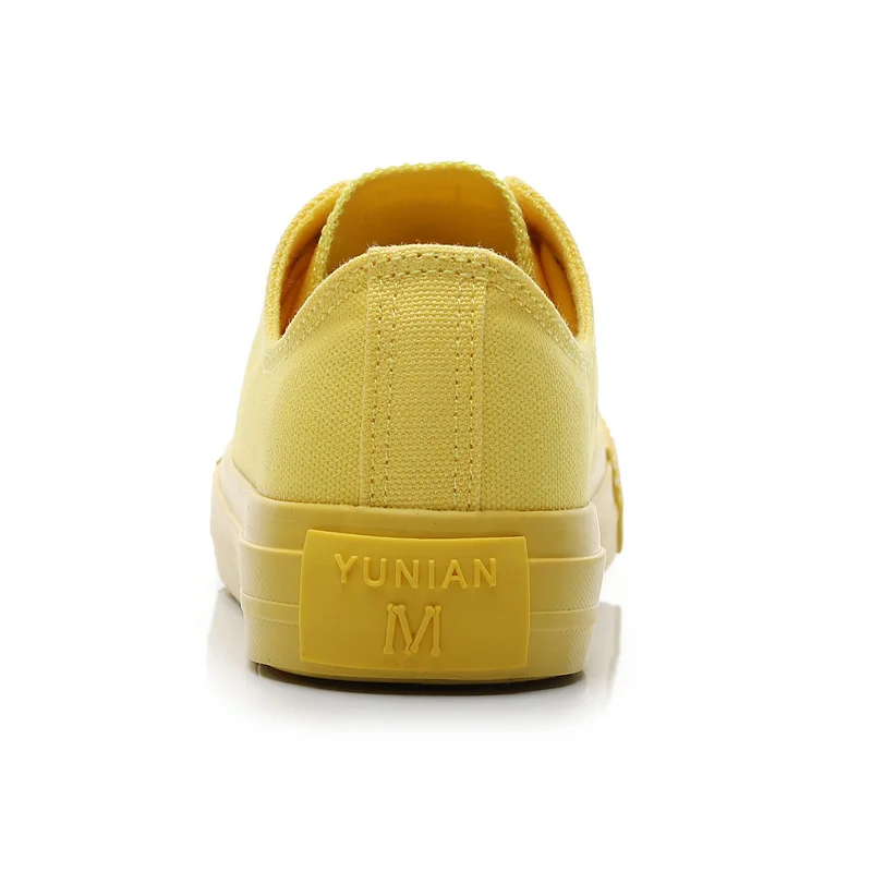 Белые кроссовки для девочек; лимонно-желтая парусиновая обувь; хорошее качество; противоскользящие черные вулканизированные туфли; Низкие кроссовки на плоской подошве со шнуровкой