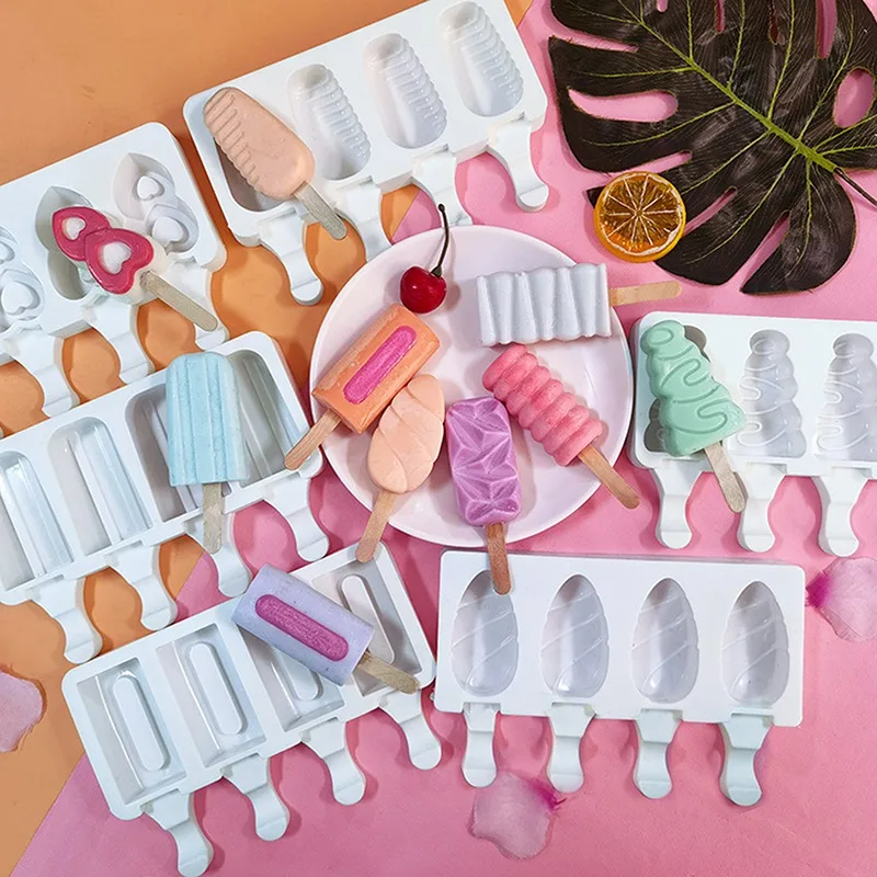 Silicone Ice Cream Mold DIY Homemade Popsicle Molds Freezer Juice 4 Cell Big Size Cube Tray Barrel Maker Mould Tool | Дом и сад