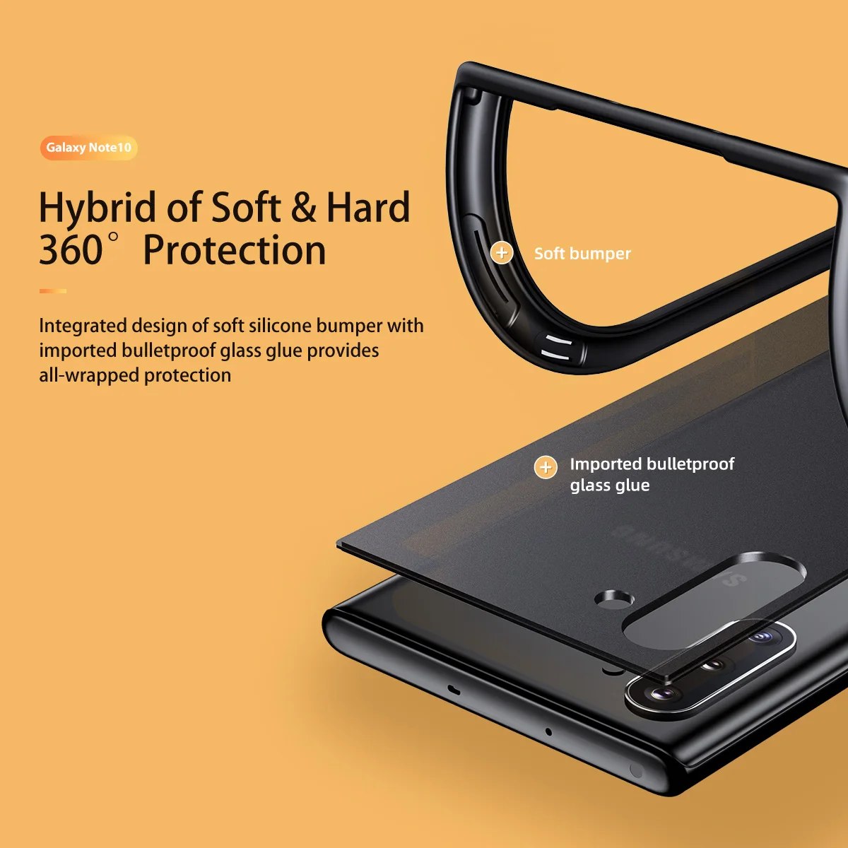 ROCK мягкий силиконовый ПК+ ТПУ чехол для samsung Galaxy Note 10 Note10 Plus противоударный бампер пуленепробиваемый стеклянный клей задняя крышка