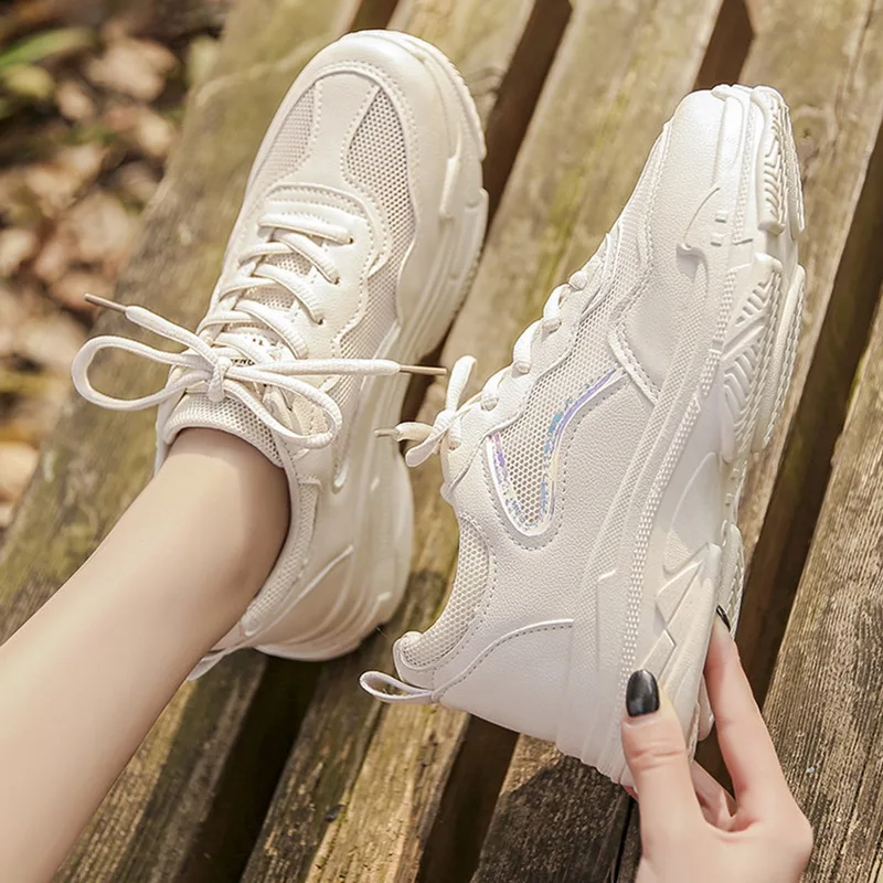 

ADISPUTENT Women Sneakers Fashion Vulcanize Shoes Female Sneakers Lace Soft Basket Femme Dad Platform Breathable Mesh Sneakers