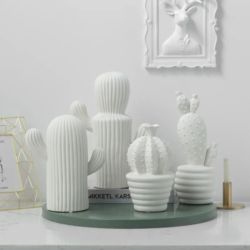 Home Decor Ceramic Cactus Figurines Creative Plant Ornaments Nordic Style Crafts Soft Decorations Accessories Hogar Gift | Дом и сад