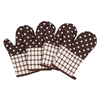 

2 Pairs Cotton Oven Mitts, Non-Slip Heat Resistant Microwave Gloves for Baking and Kitchen