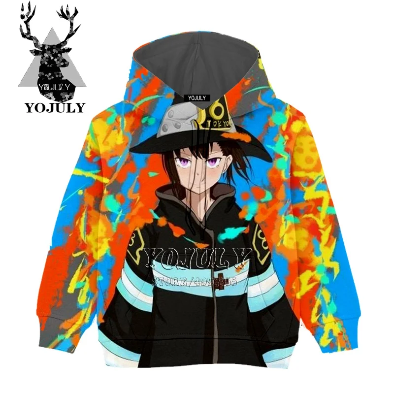 YOJULY Fire brigade 3D Drucken аниме Повседневный модный Уличная пуловер для мальчиков и девочек подростков с длинными рукавами Детская толстовка C75