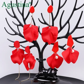 

Korean Pearl Flower Earrings For Women New Fashion petal Earrings Wholesale Femme Brinco Yellow white black green red Jewelry