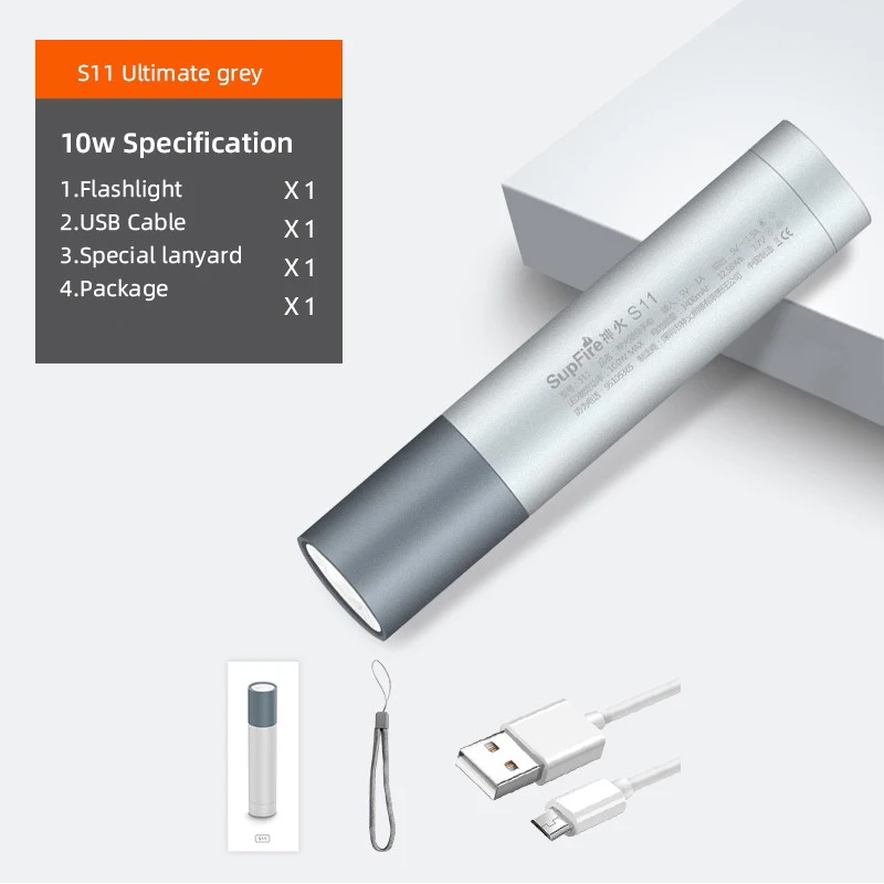 Supfire светодиодный фонарь-ручка светильник Linterna светодиодный мини фонарь USB флэш-светильник 2000lm ДЛЯ Fenix Nitecore O светильник Convoy S2+ S3 Sofirn - Испускаемый цвет: S11 Grey