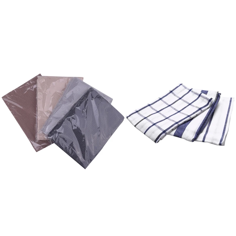 4Pcs Cotton Table Napkins Cloth Tea Towel & 3Piece Blue White Plaid Striped Kitchen Napkin | Бытовая техника