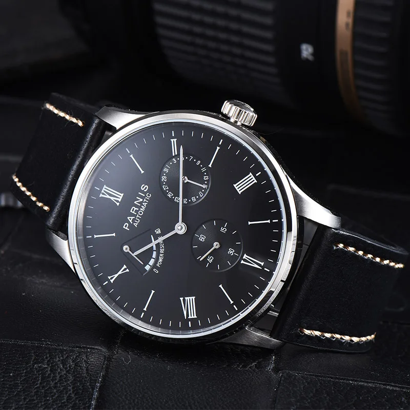 

Parnis Men Watch Automatic Watch Mechanical Self Winding Power Reserve Luxury Brand Waterproof Sport Calendar Wristwatch Men
