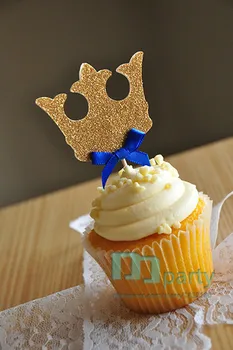 

12pcs Handmade Crown Cupcake Toppers,Royal Prince Baby Shower Decorations,boy kids birthday party supplies decoration