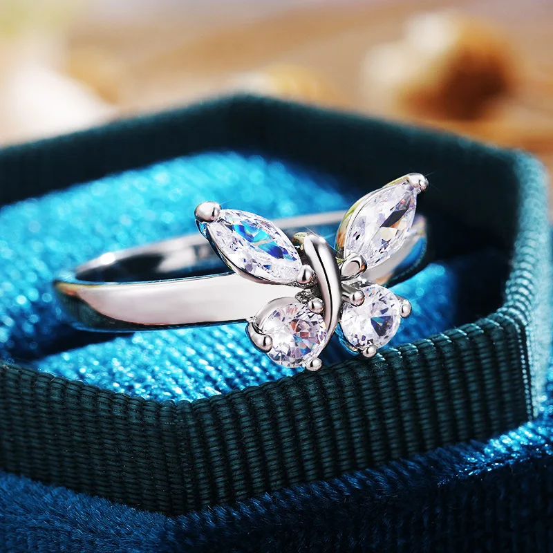 925 Sterling Silver Cubic Zirconia Butterfly Rings For Women Girls Engagement Wedding Party Punk Jewelry Gift Jlfjla silver ring wedding rings silver rings enamel butterfly ring