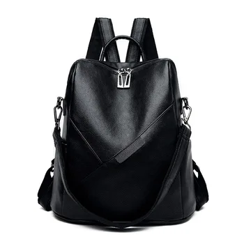

Fashion Black Leather Female Backpack Soft Big Capacity Women Travel Bags Girls Anti-Theft School Bags