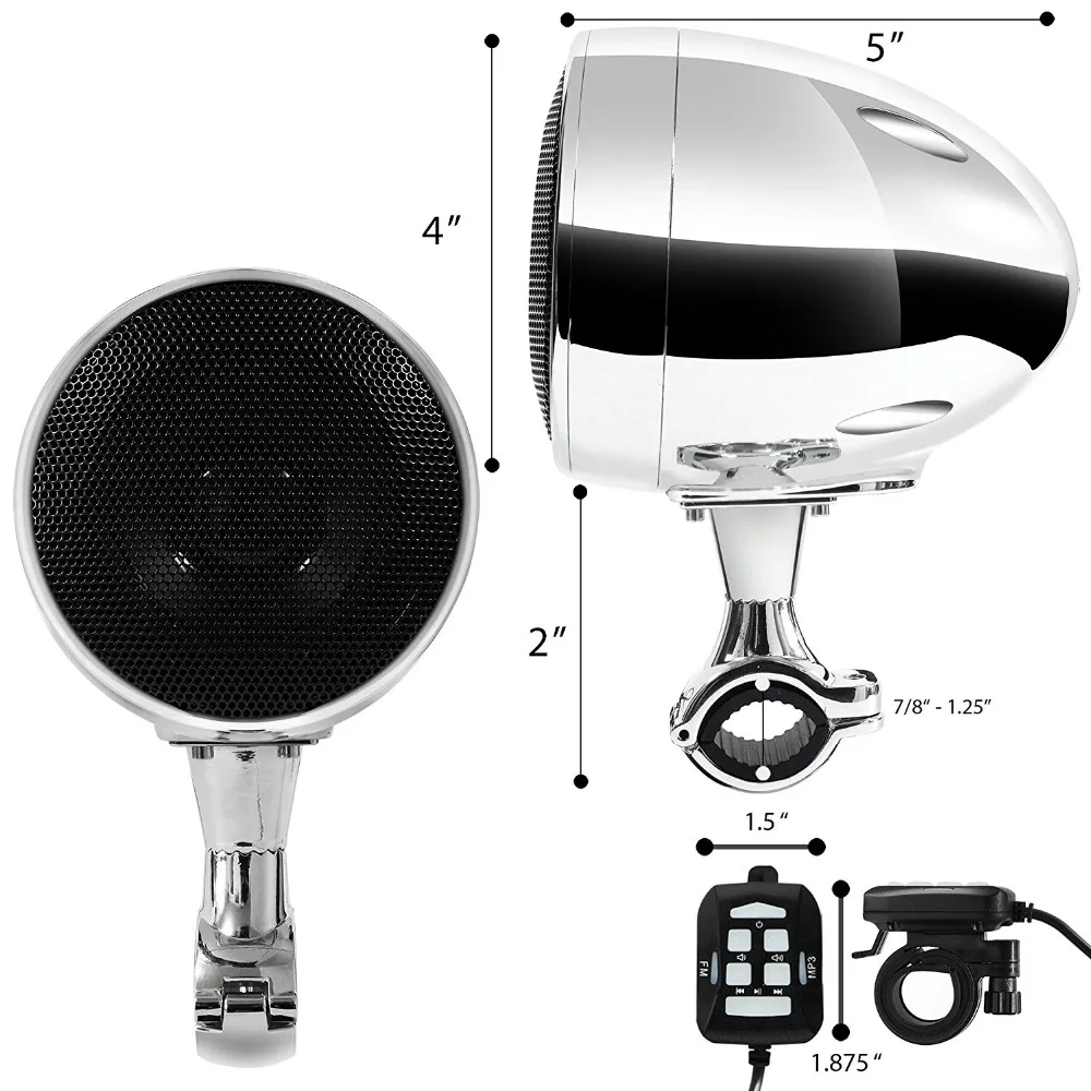 Tanie Aileap SPK350 High Performance 4 Cal wodoodporny motocykl ATV głośnik Bluetooth z wbudowanym wzmacniaczem klasy D 300W (chrom)
