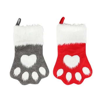 

2020 Christmas Stocking Long-haired Dog Paw Christmas Tree Ornaments Christmas Socks Gift Bag Home Decorations Pendant