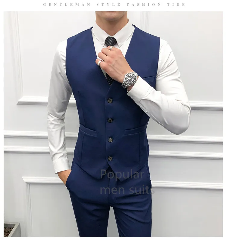 Slim Fit мужской классический деловой приталенный однотонный костюм-жилет смокинг жениха жилет для деловой вечеринки выпускного вечера