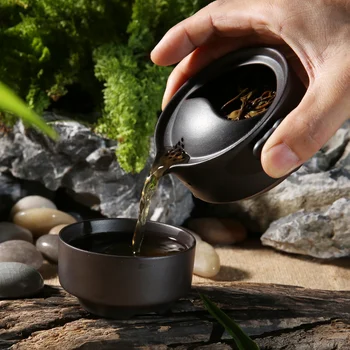 

Portable Kung Fu Tea Set With Teapot And Tea Cup Drinkware Chinese Gaiwan Kettle Home Travel Teacup For Hiking Outdoor Camping