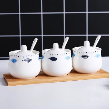 

Creativity of Porcelain Seasoning Tank Household Seasoning Seasoning Box Set Tank Sauce Bottle Annual Fish