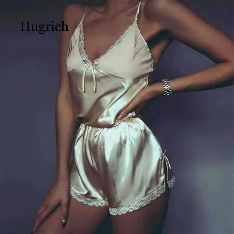 Women Sexy Lingerie Set Lace Crop Top Shorts Pajamas Set Sleepwear Satin Pijama Nightwear Pyjama Femme Night Suit