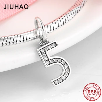 

Authentic 925 Sterling Silver Number 5 Charms pendants Clear Cubic Zirconia beads Fit Original Designer Bracelets Silver Jewelry