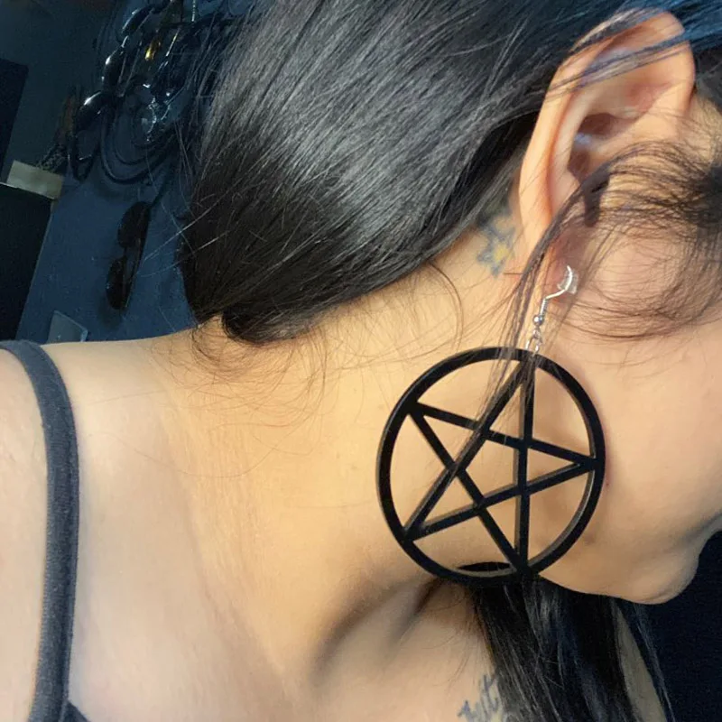Punk Acrylic Large Star Earrings for Women Gothic Black Big Pentagram Round Drop Earring Fashion Statement Jewelry drop earrings dangle earrings acrylic earrings
