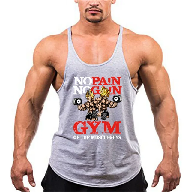Bodybuilding Stringer Tank Tops Men Anime funny summer Clothing No Pain No Gain vest Fitness clothing Cotton gym singlets 3