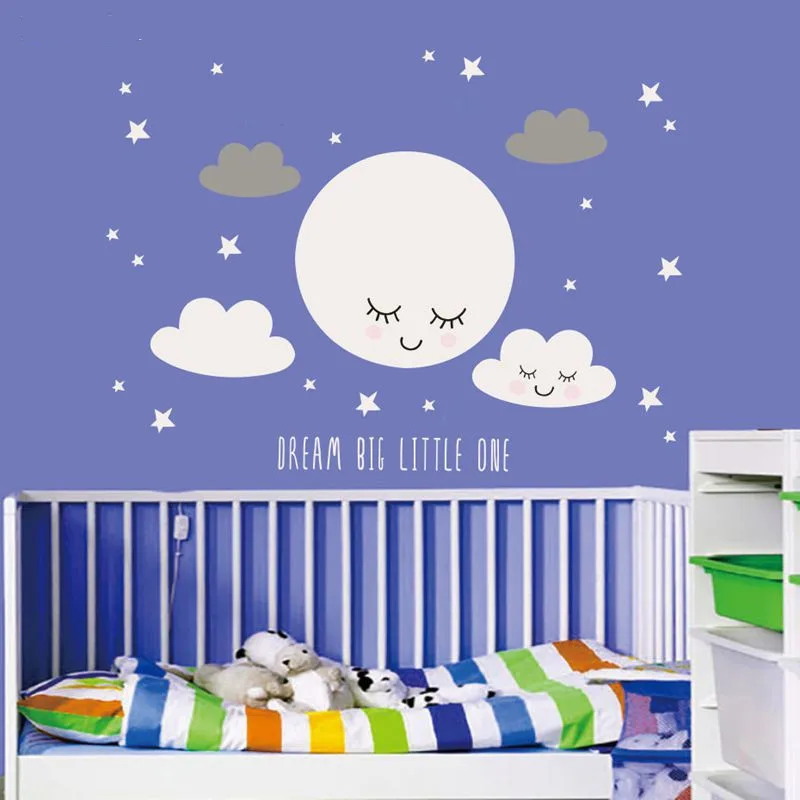 Smiley-stars-white-cloud-decal-Cartoon-Wall-Stickers-for-kids-rooms-Home-bedroom-decoration-stickers-Baby