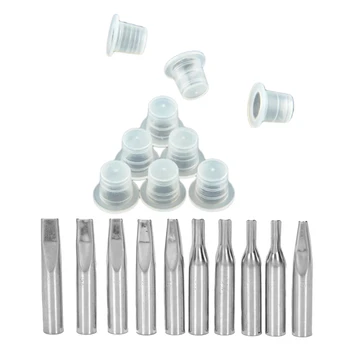 

200X Plastic Small Tattoo Ink Cups Caps Holder Supplies & 10X Stainless Steel Nozzle Tips for Tattoo Machine