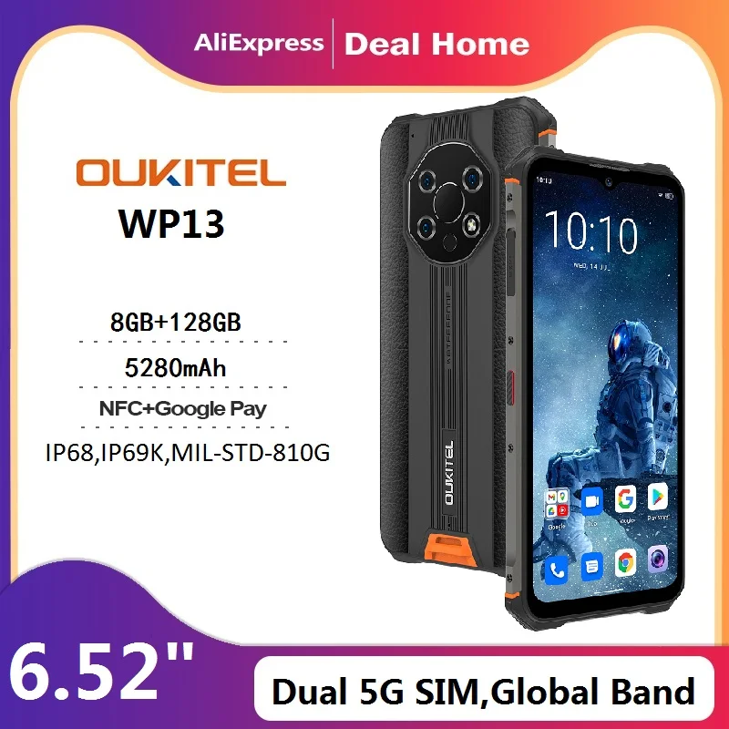 OUKITEL WP13 Global Version 5G Rugged Smartphone NFC 8GB+128GB 5280mAh ...