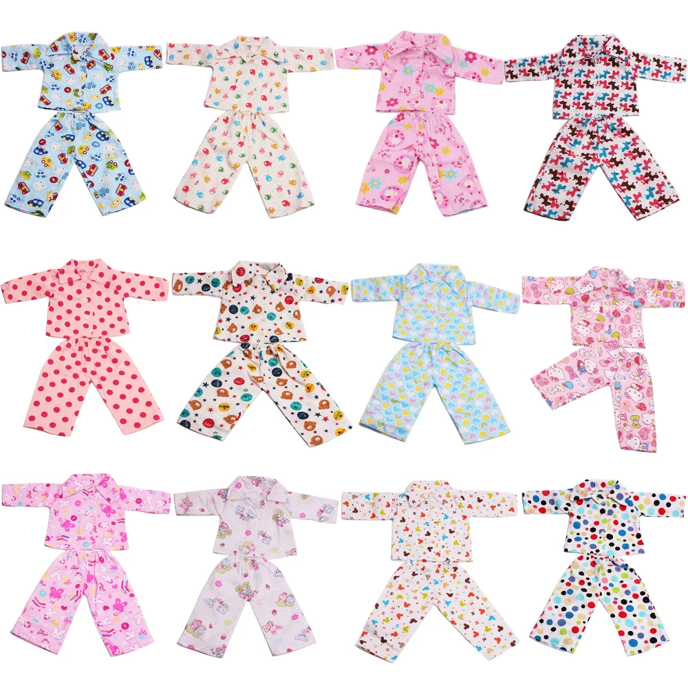 

18 Inch American Doll Girls Clothes Cartoon Print Pajamas Newborn Baby Dress Toy Accessories Fit 40-43 Cm Boy Dolls Gift c11