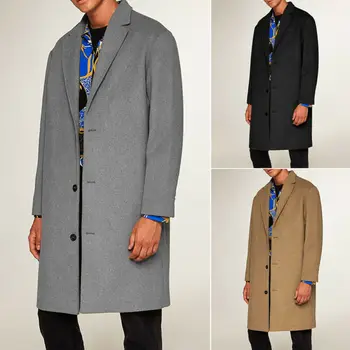 

Fashion Mens Trench Coat Warm Thicken Jacket Woolen Peacoat Long Overcoat Tops Autumn Winter Men long coat solid formal coat