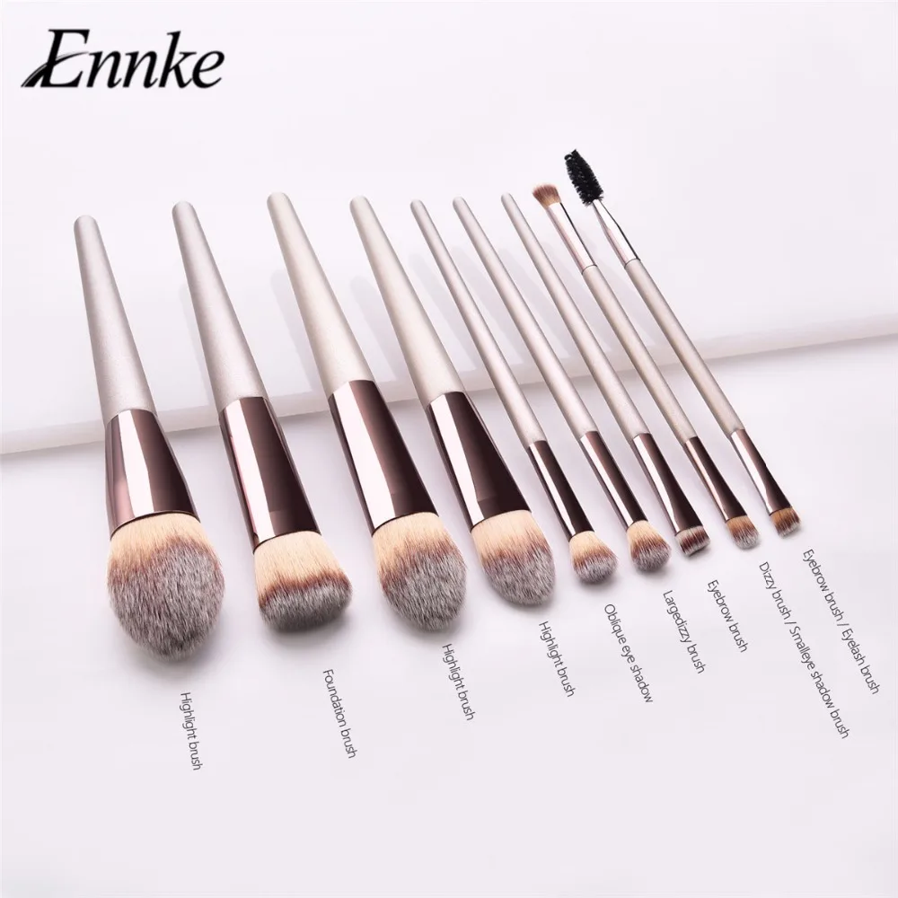 ENNKE Makeup Brushes Champagne Gold 9 Pcs/Lot Eyelash/Eyebrow Double Head Eye Beauty Brushes Highlight Concealer Cosmetic Tools