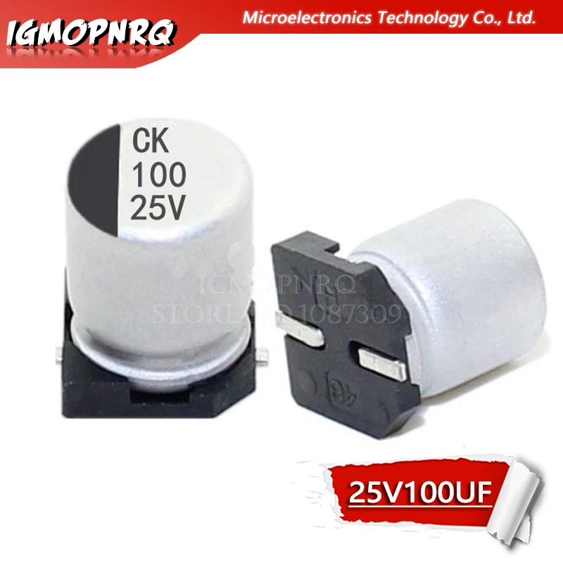 100uF 25V 6.37.7 SMD Aluminum Electrolytic Capacitor 25pcs 