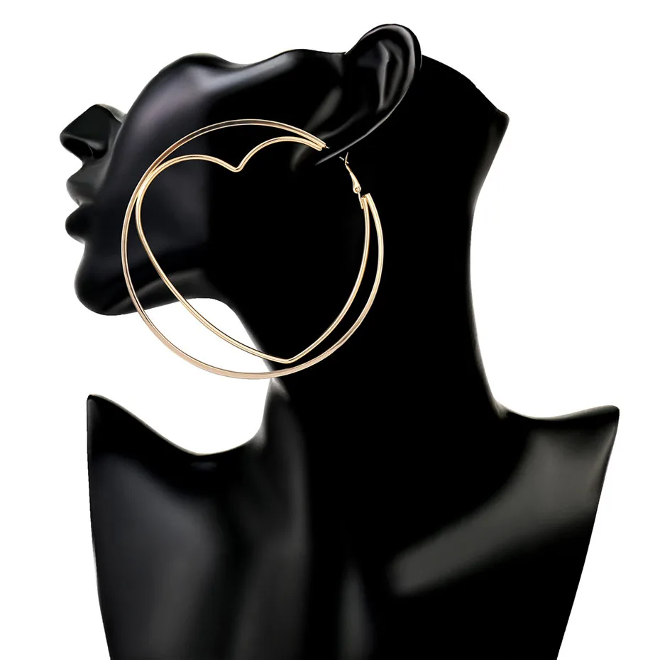 Lacteo панковские преувеличенные Многослойные серьги-кольца с сердечком для женщин, массивные геометрический дизайн, округлый, Круглый, Женские Ювелирные изделия - Окраска металла: Golden