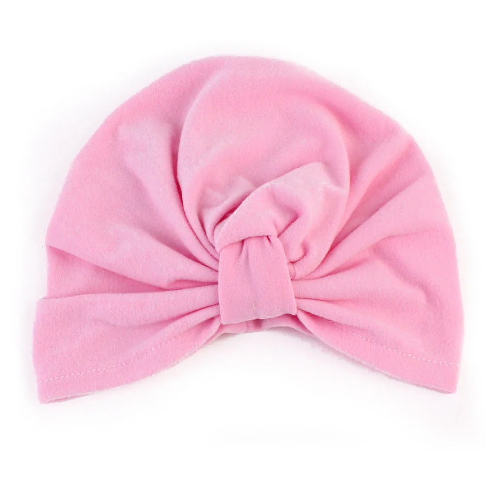 Новинка года; брендовая вязаная шапка-тюрбан с заячьими ушками и бантиком для маленьких девочек и мальчиков; головная повязка для малышей; однотонная карамельного цвета - Цвет: pink