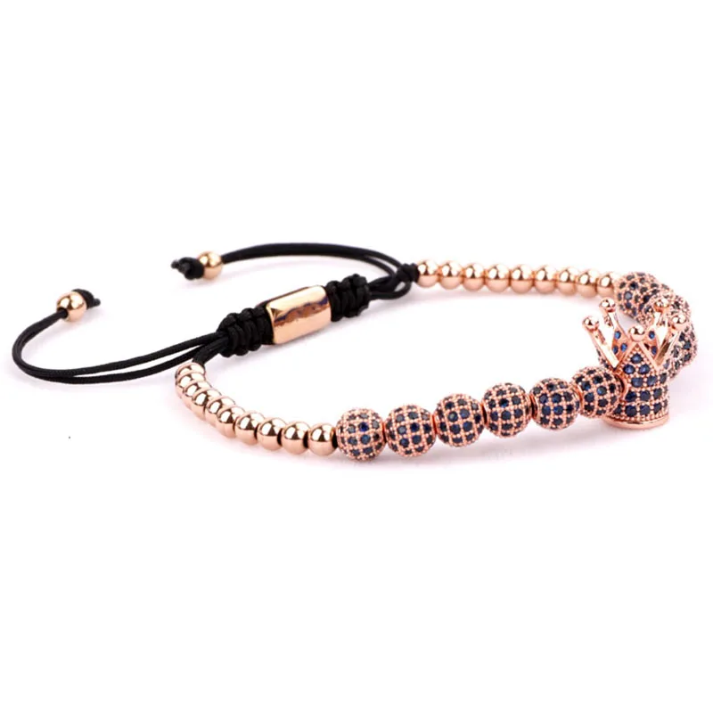 Men Bracelet Luxury Blue CZ Zircon Ball Crown Bracelet Male Jewelry Handmade Braided Macrame Bracelet Men Beads Bracelet Gift - Image 6