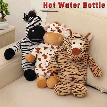 

1L Large Hot Water Bag Hand Warmer Warming Bottle Feet Warm Flannel PVC Winter Warming Cute Present Tiger Zebra Cow
