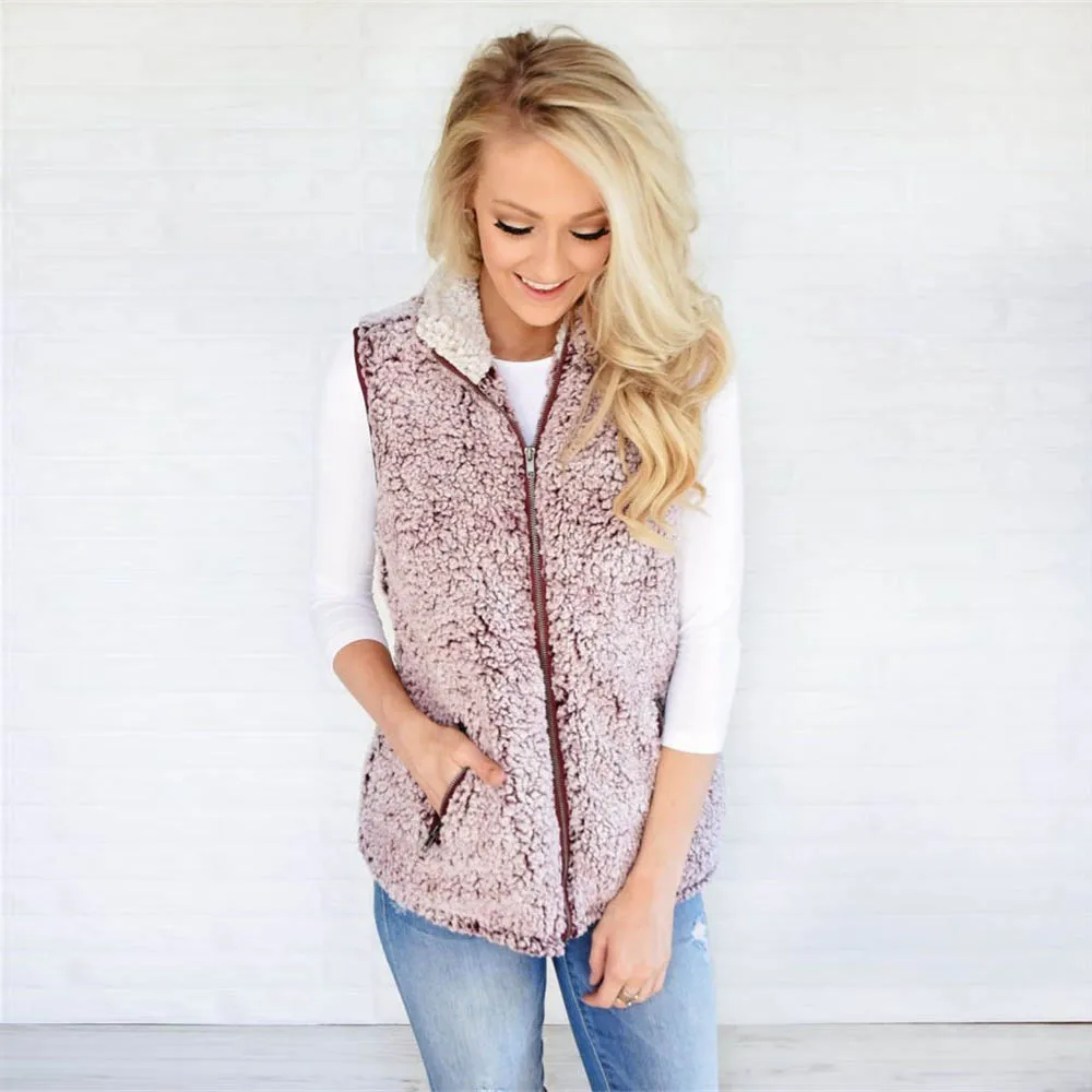 Женский плюшевый флисовый свитер двухсторонний жилет пушистая водолазка