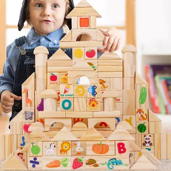 

103Pcs/Set Kid DIY Assembling Blocks Animal Number Blocks Wooden Castle Building Education Toys For Children Hands-on Ability