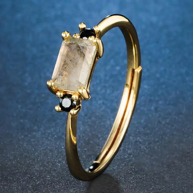 labradorite ALLNOEL, серебро 925, регулируемые кольца для женщин, натуральный розовый кварц, лабрадорит, драгоценный камень, femme, обручальное кольцо, набор, хорошее ювелирное изделие - Цвет камня: labradorite